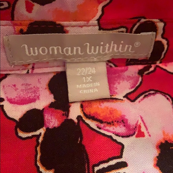 2 for $20 Woman Within red floral button down - Picture 3 of 4